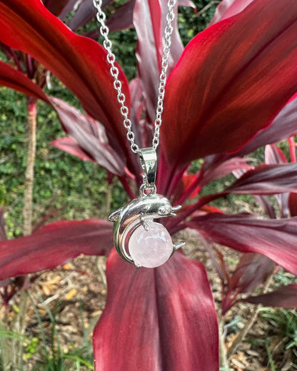 Rose Quartz Dolphin Pendant Necklace