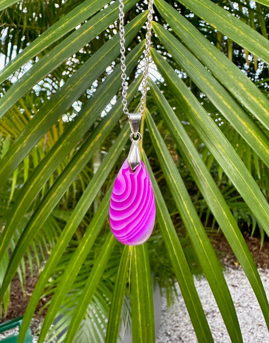 Pink Stripe Agate Teardrop Pendant Necklace