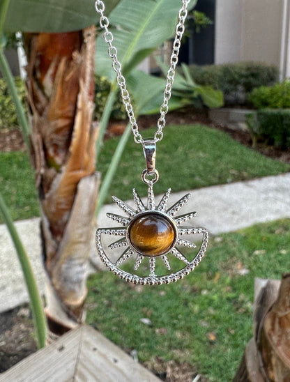 Tiger Eye Sun Moon Pendant Necklace