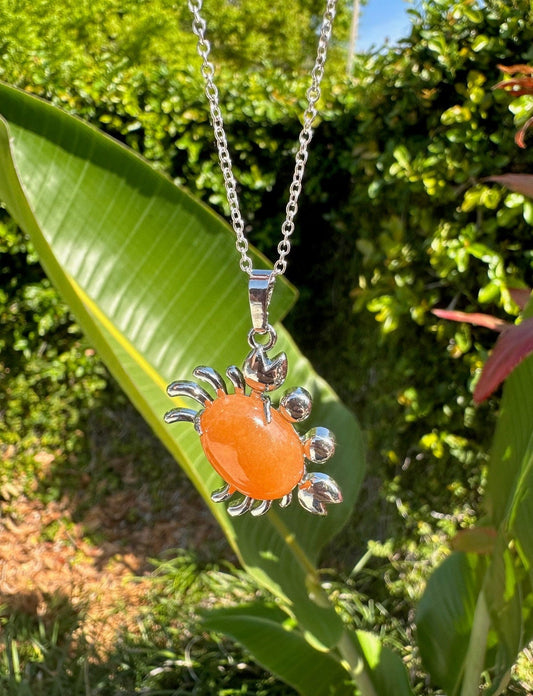 Orange Aventurine Crab Pendant Necklace