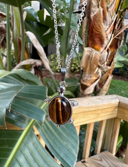 Tiger Eye Turtle Pendant Necklace