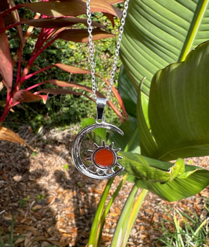 Red Jasper Crescent Sun Pendant Necklace