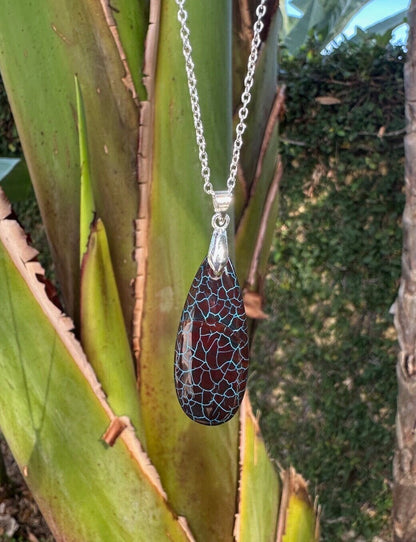 Dragon Vein Agate Teardrop Pendant Necklace