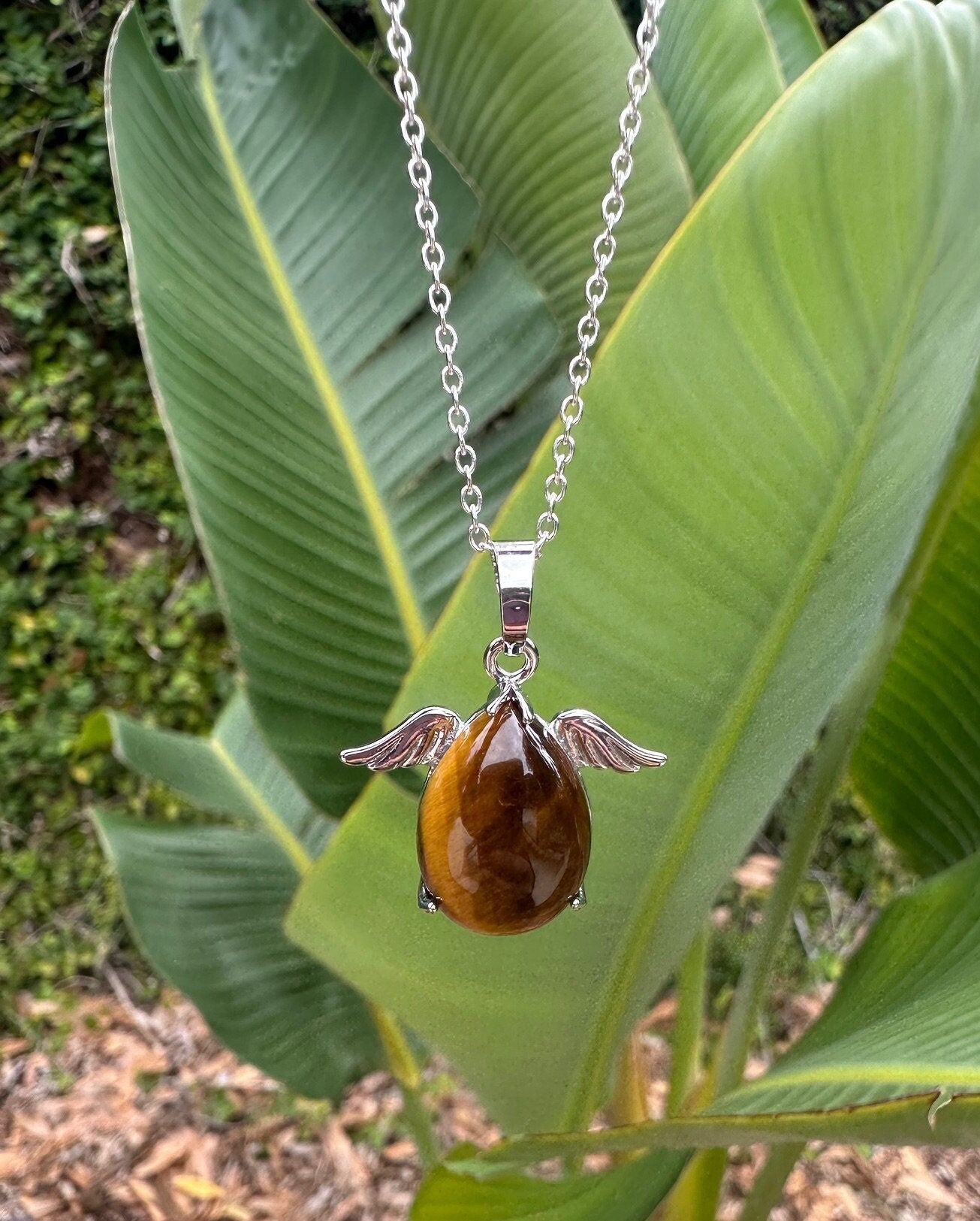 Tiger Eye Angelic Egg Pendant Necklace