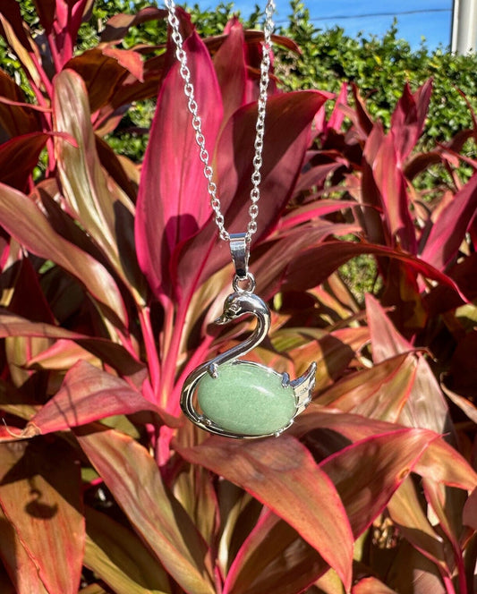 Green Aventurine Swan Pendant Necklace
