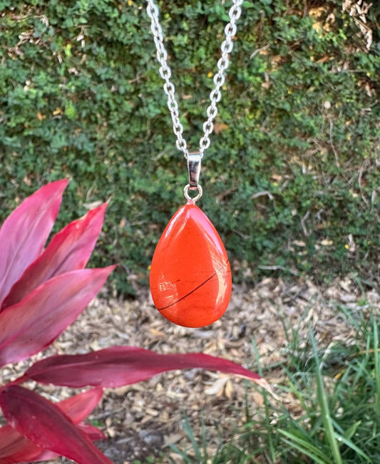 Red Jasper Teardrop Pendant Necklace