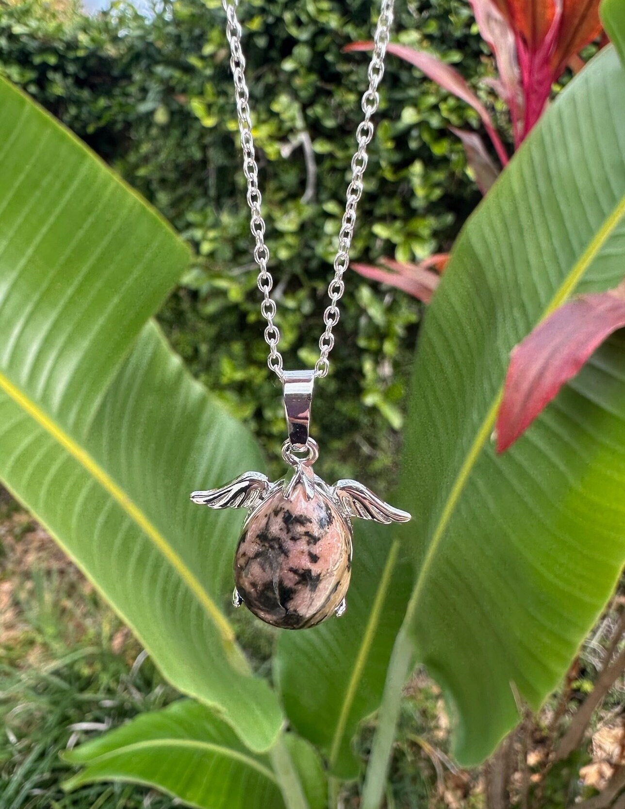 Rhodonite Angelic Egg Pendant Necklace