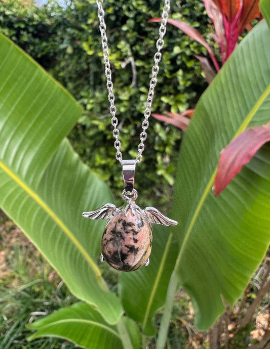Rhodonite Angelic Egg Pendant Necklace