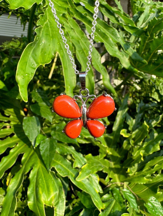 Red Jasper Butterfly Pendant Necklace