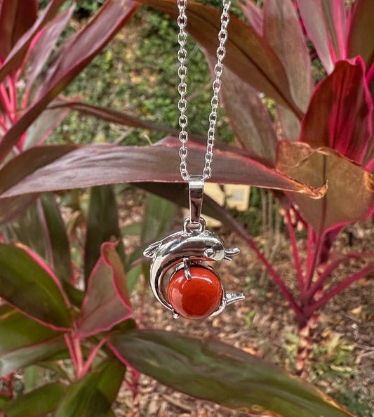 Red Jasper Dolphin Pendant Necklace