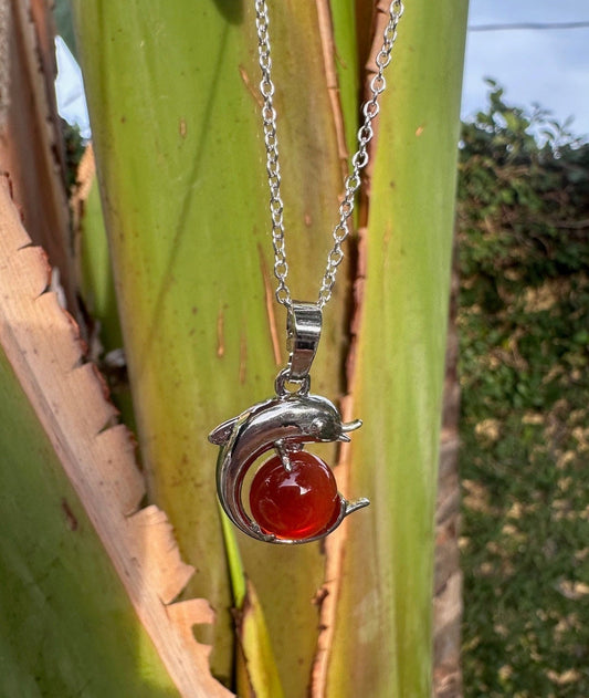 Red Agate Dolphin Pendant Necklace