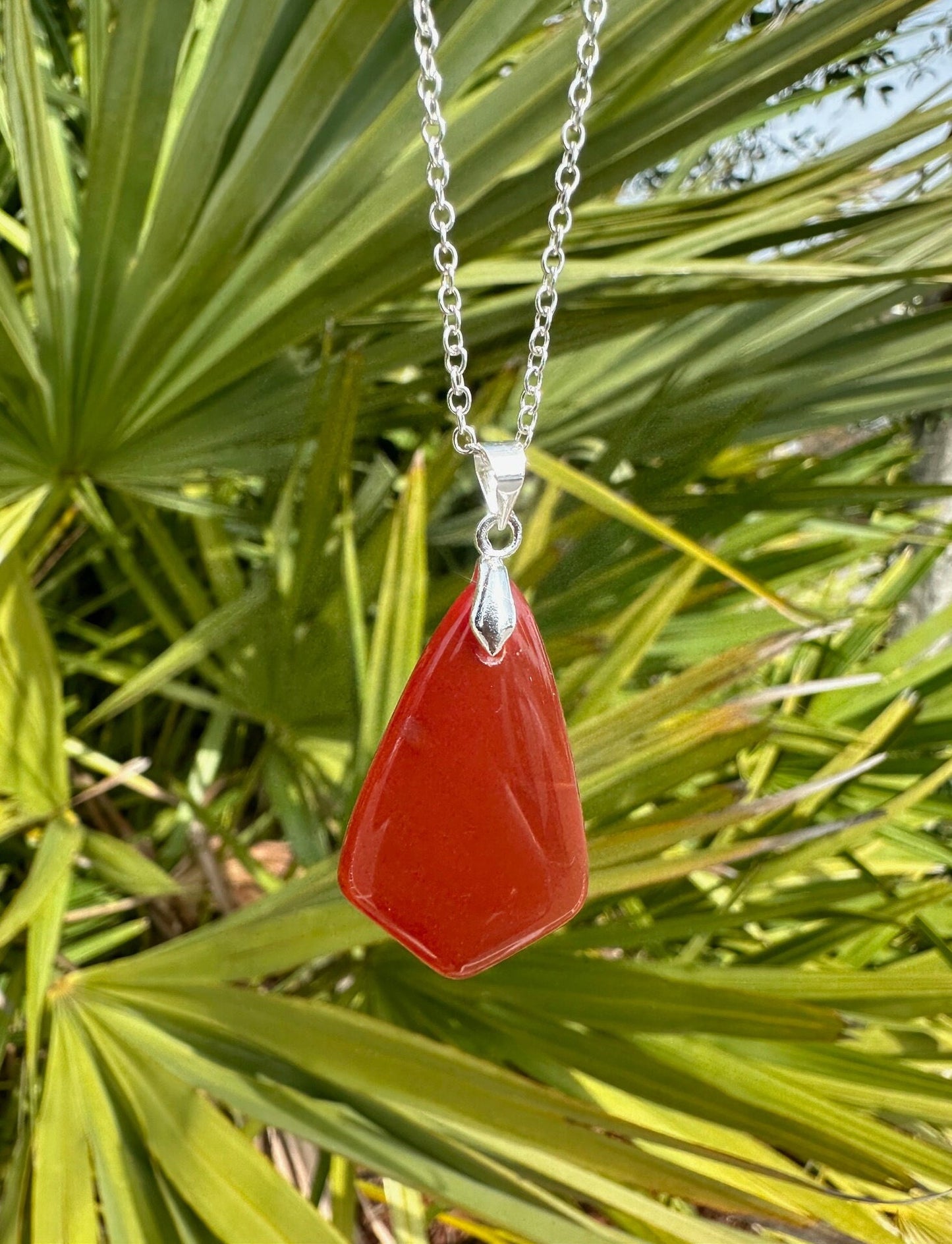 Red Agate Shield Pendant Necklace