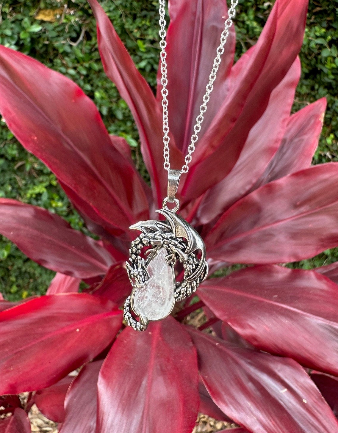 Clear Quartz Dragon Crawling Necklace