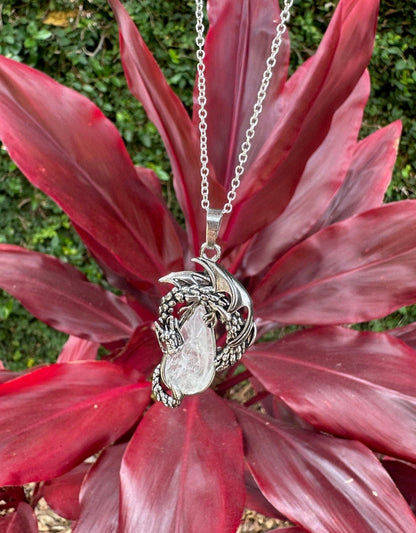 Clear Quartz Dragon Crawling Necklace