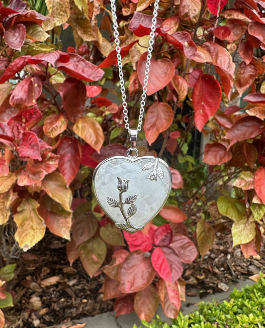 Large Clear Quartz Heart Pendant Necklace