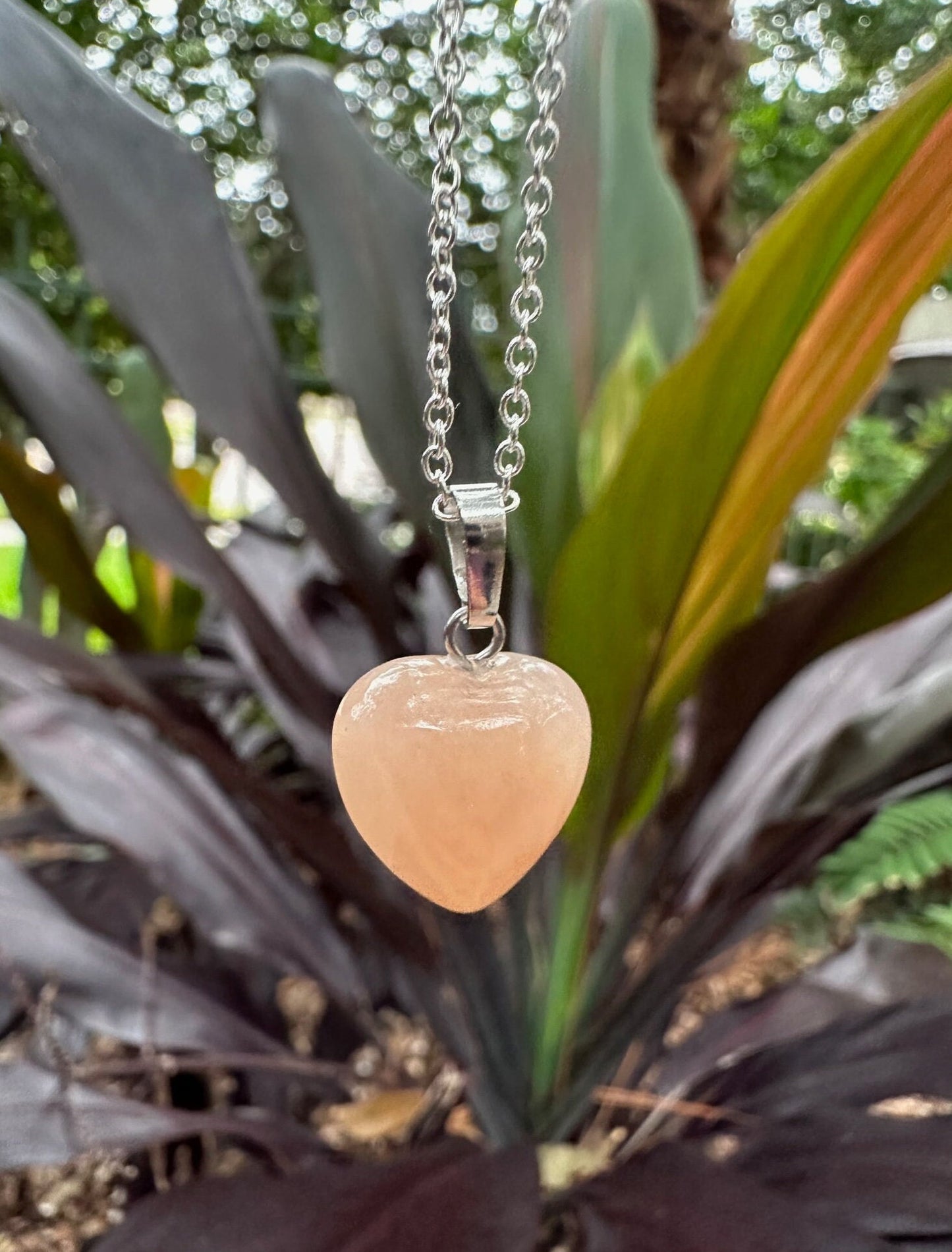 Dainty Peach Aventurine Heart Pendant Necklace