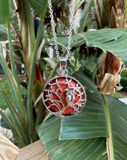 Red Jasper Owl Pendant Necklace