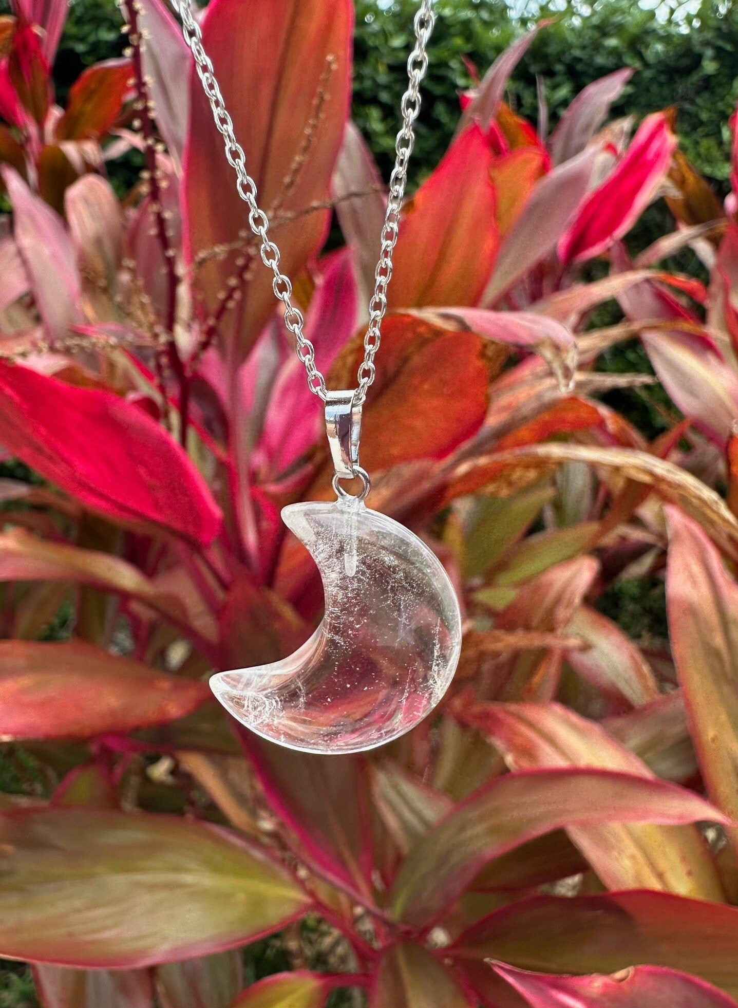 Clear Quartz Crescent Pendant Necklace