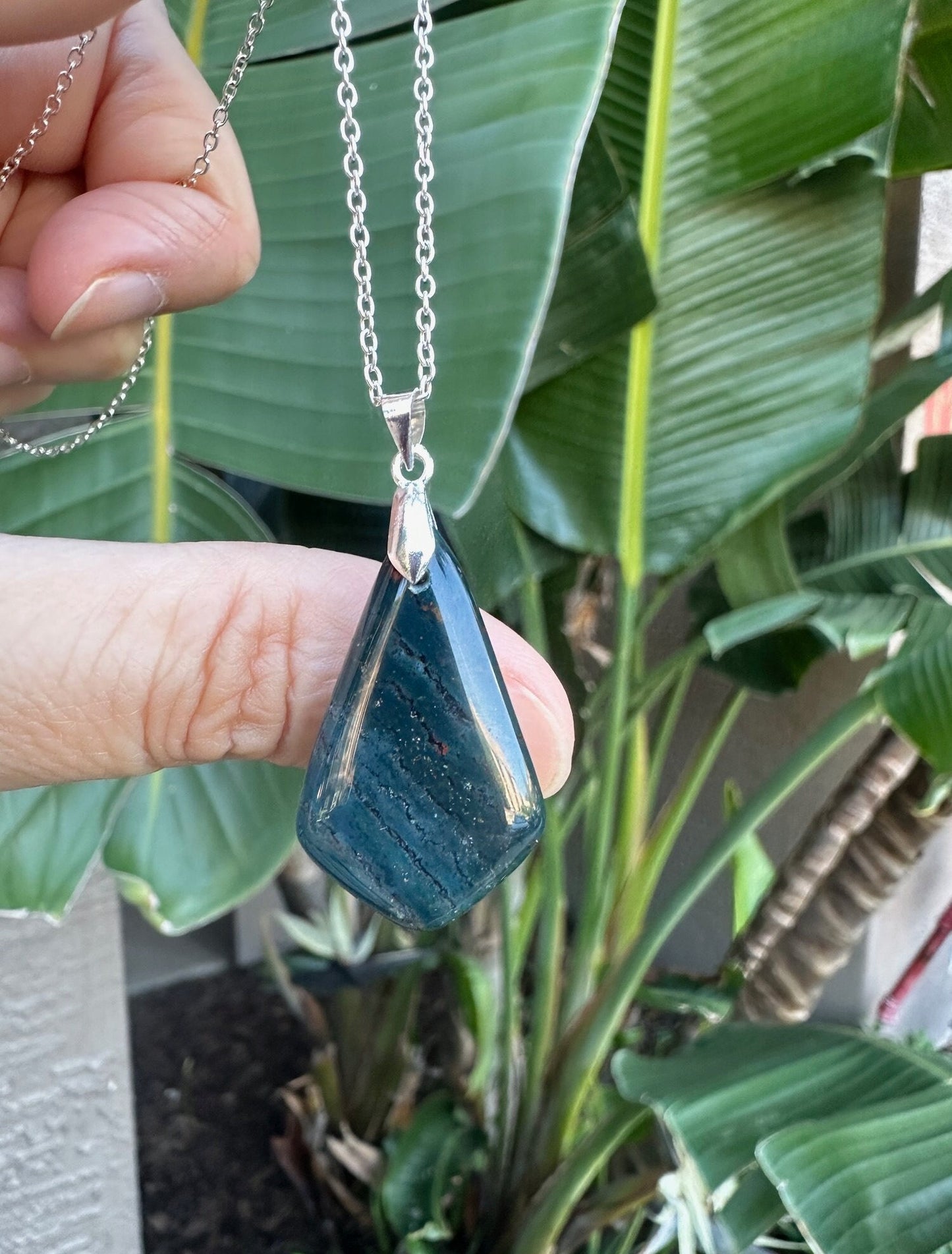 Indian Bloodstone Shield Pendant Necklace