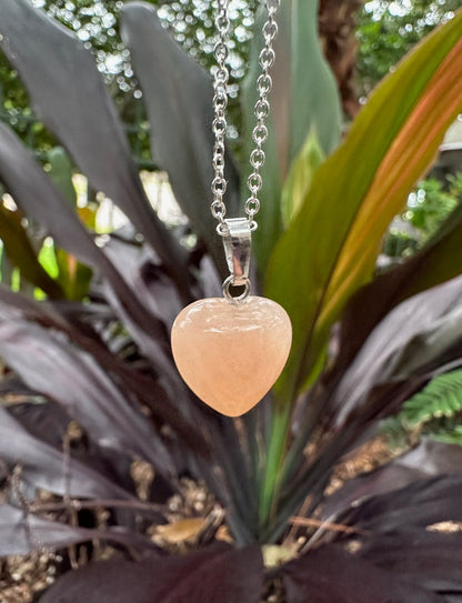 Dainty Peach Aventurine Heart Pendant Necklace