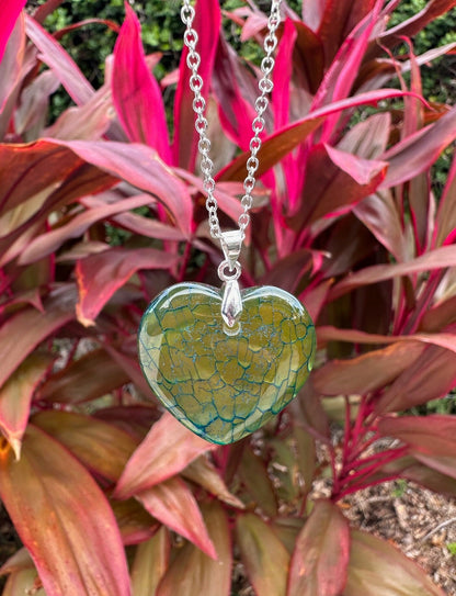 Heart Dragon Vein Agate Pendant Necklace