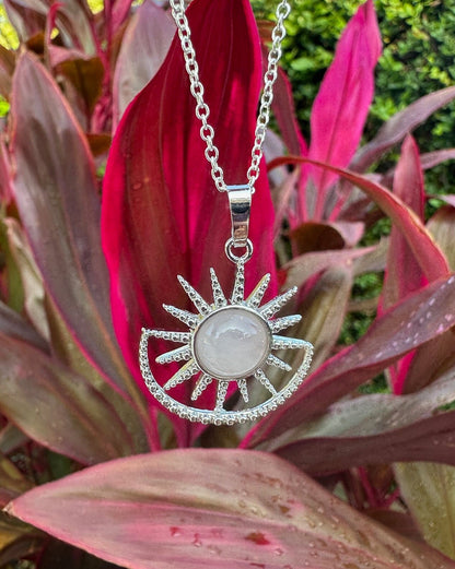 Rose Quartz Sun Moon Pendant Necklace