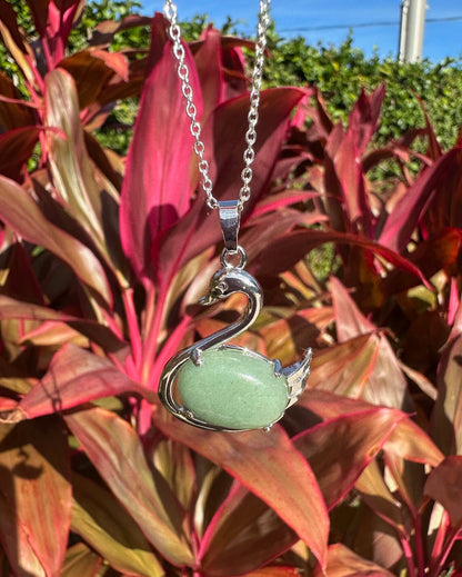 Green Aventurine Swan Pendant Necklace