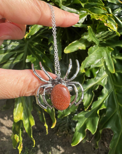 Goldstone Spider Brooch Necklace