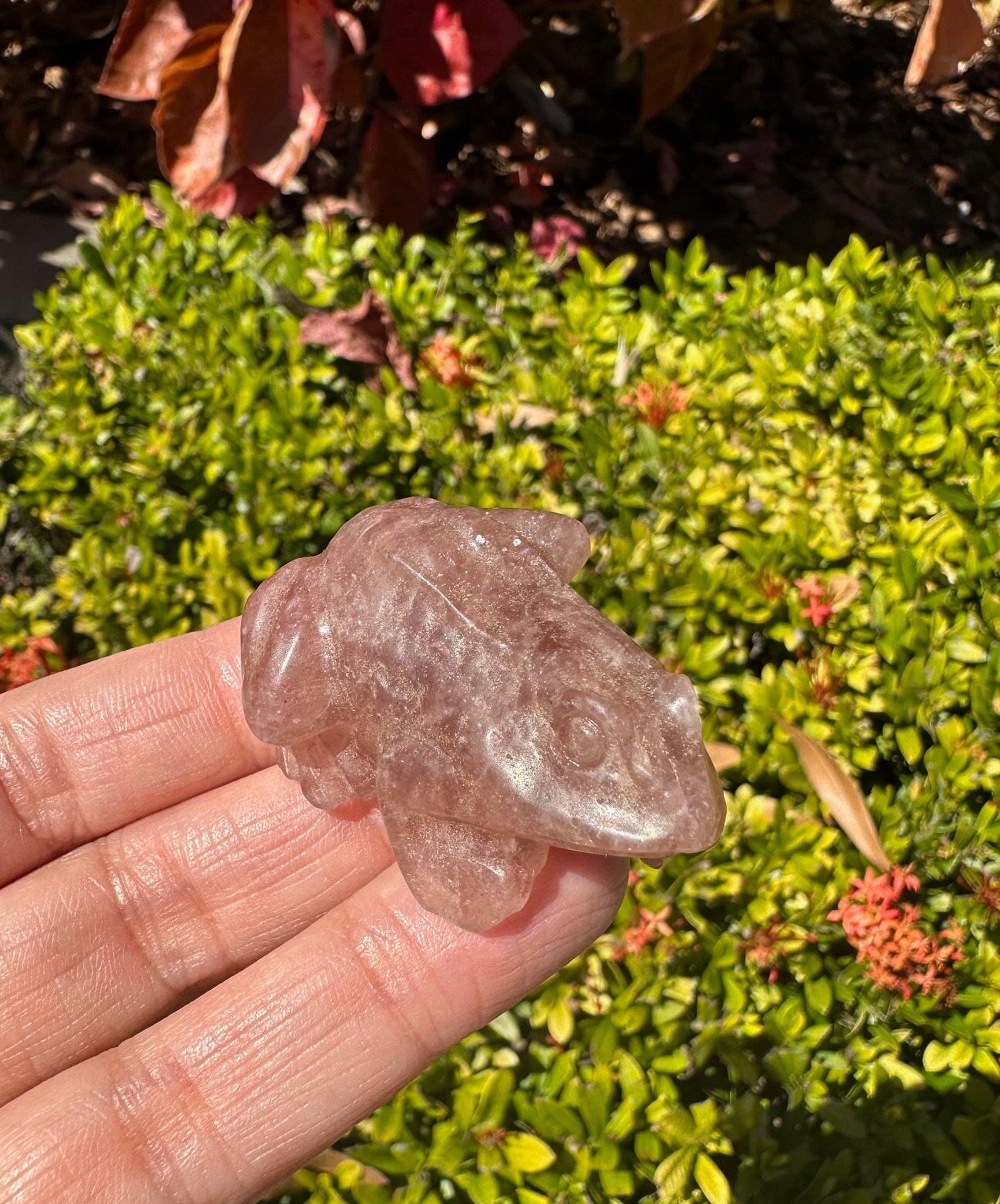 Strawberry Quartz Frog Figurine