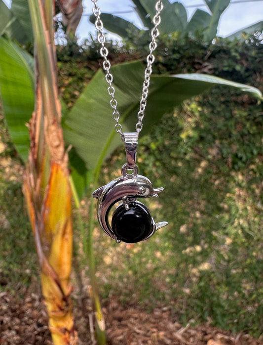 Obsidian Dolphin Necklace