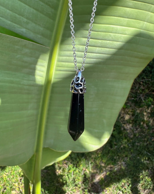 Obsidian Thin Hexagon Pendant Necklace