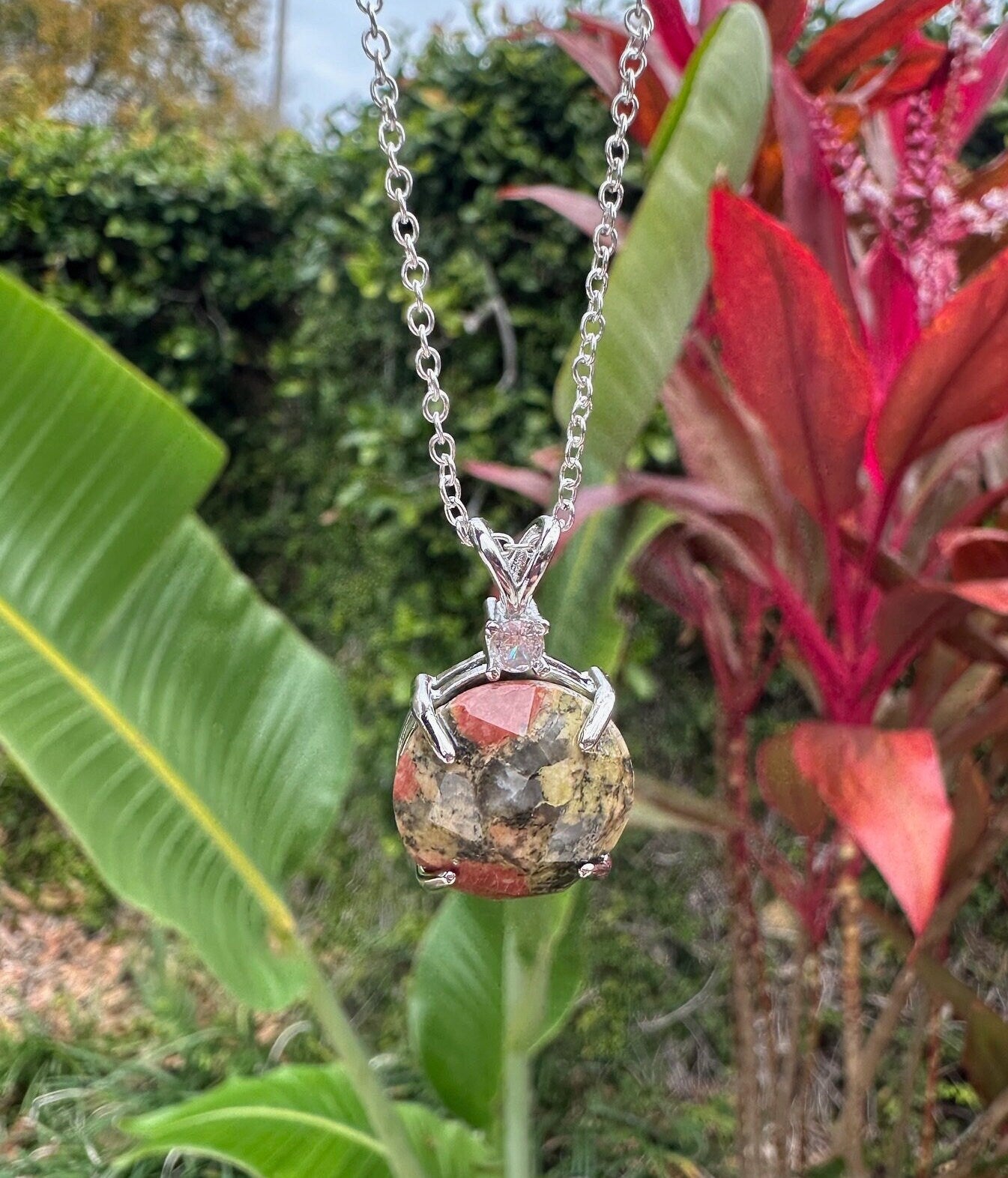 Unakite Prism Pendant Necklace