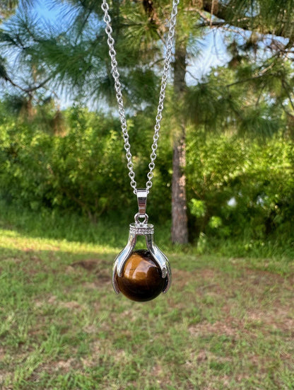 Tiger Eye Hands Pendant Necklace