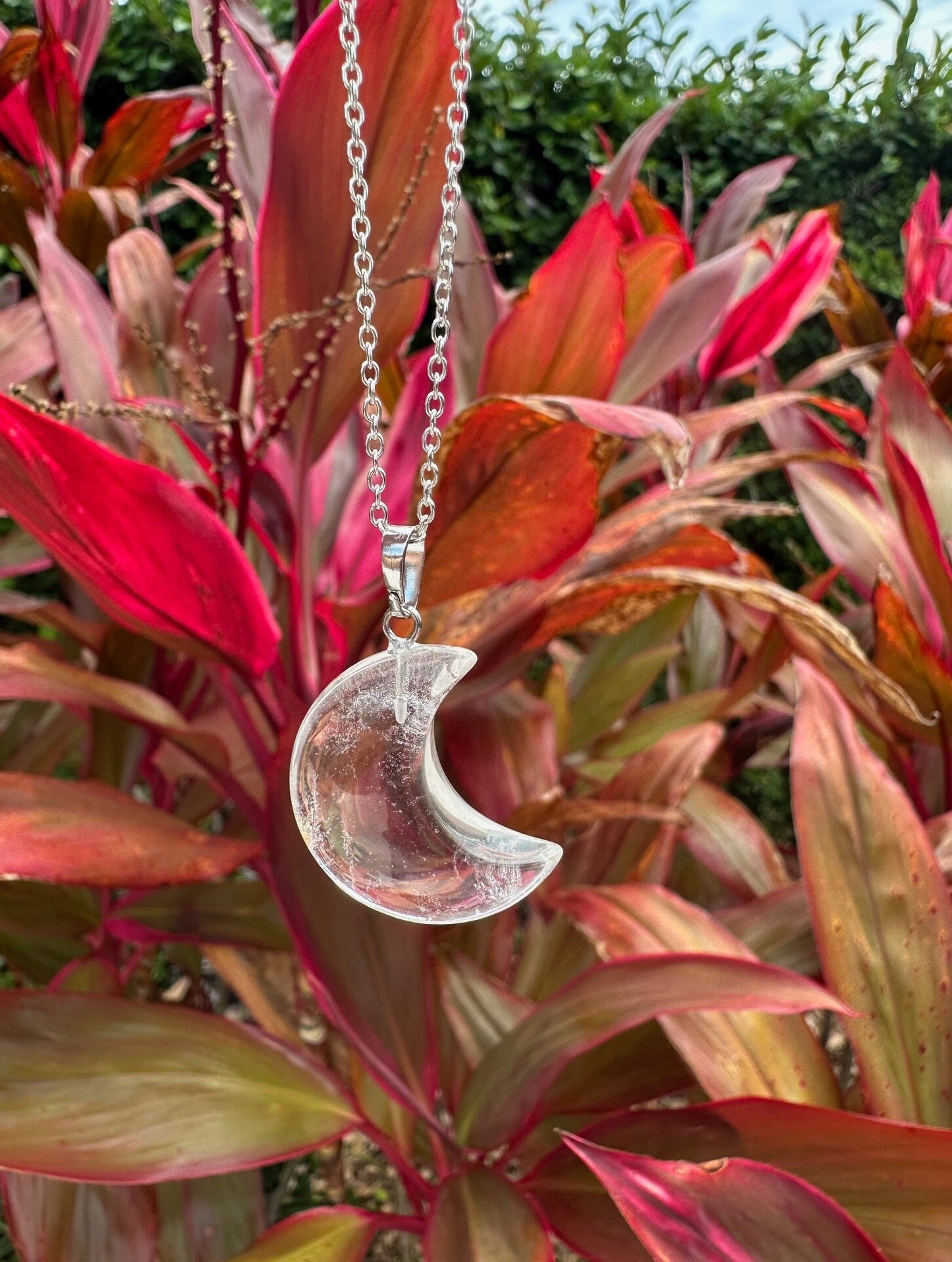 Clear Quartz Crescent Pendant Necklace