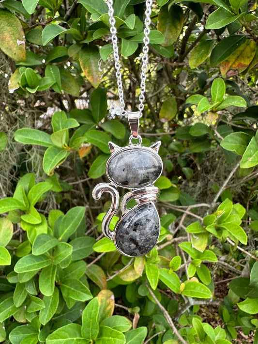 Large Black Labradorite Cat Necklace