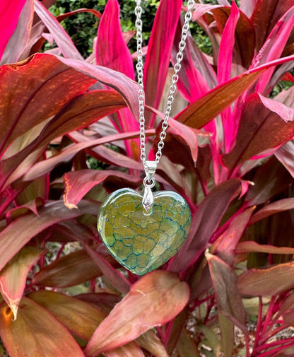 Heart Dragon Vein Agate Pendant Necklace