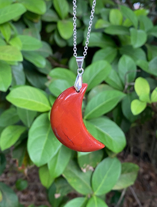 Red Jasper Moon Pendant Necklace
