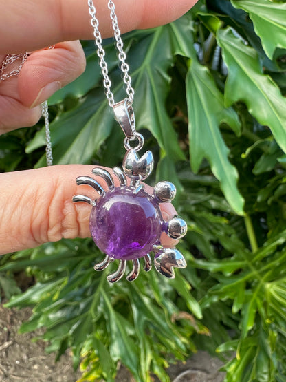 Round Amethyst Crab Pendant Necklace