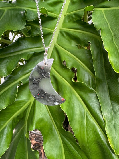 African Bloodstone Crescent Pendant Necklace