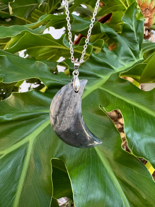 African Bloodstone Crescent Pendant Necklace