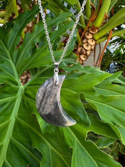 African Bloodstone Crescent Pendant Necklace