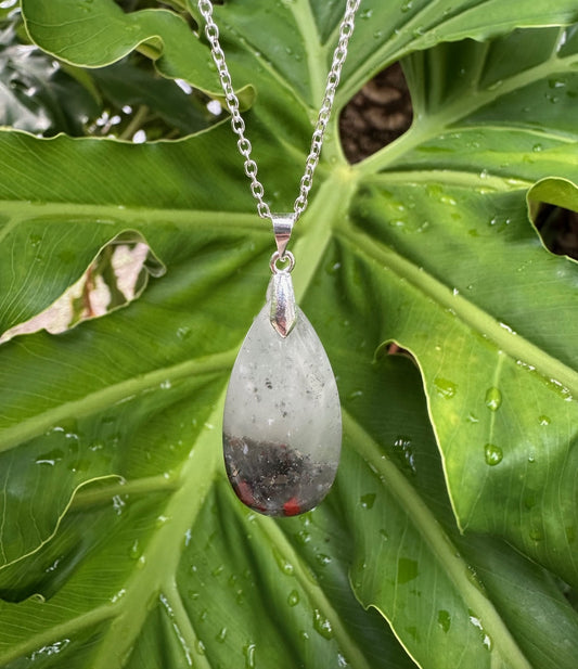 African Bloodstone Teardrop Pendant Necklace