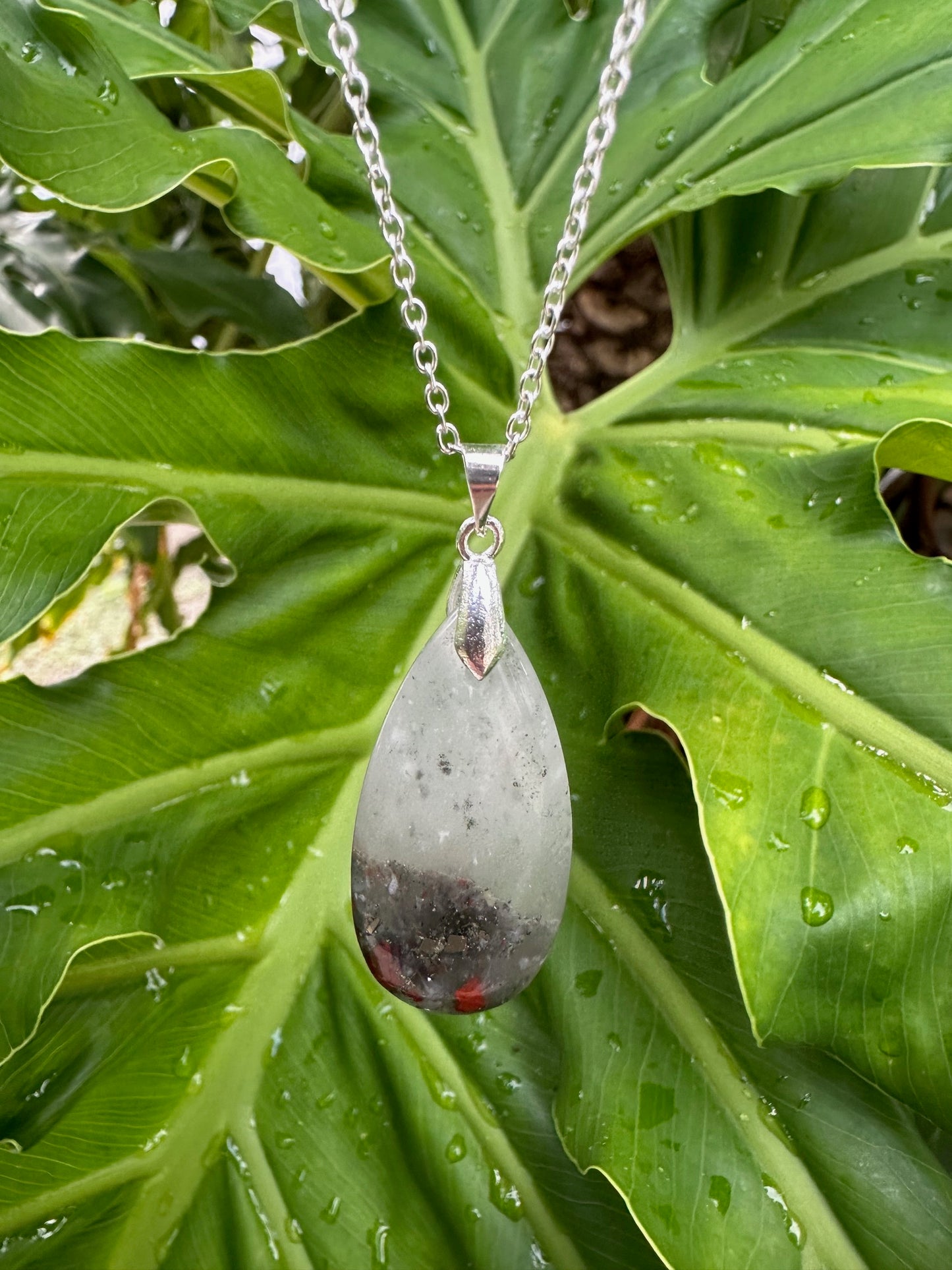 African Bloodstone Teardrop Pendant Necklace