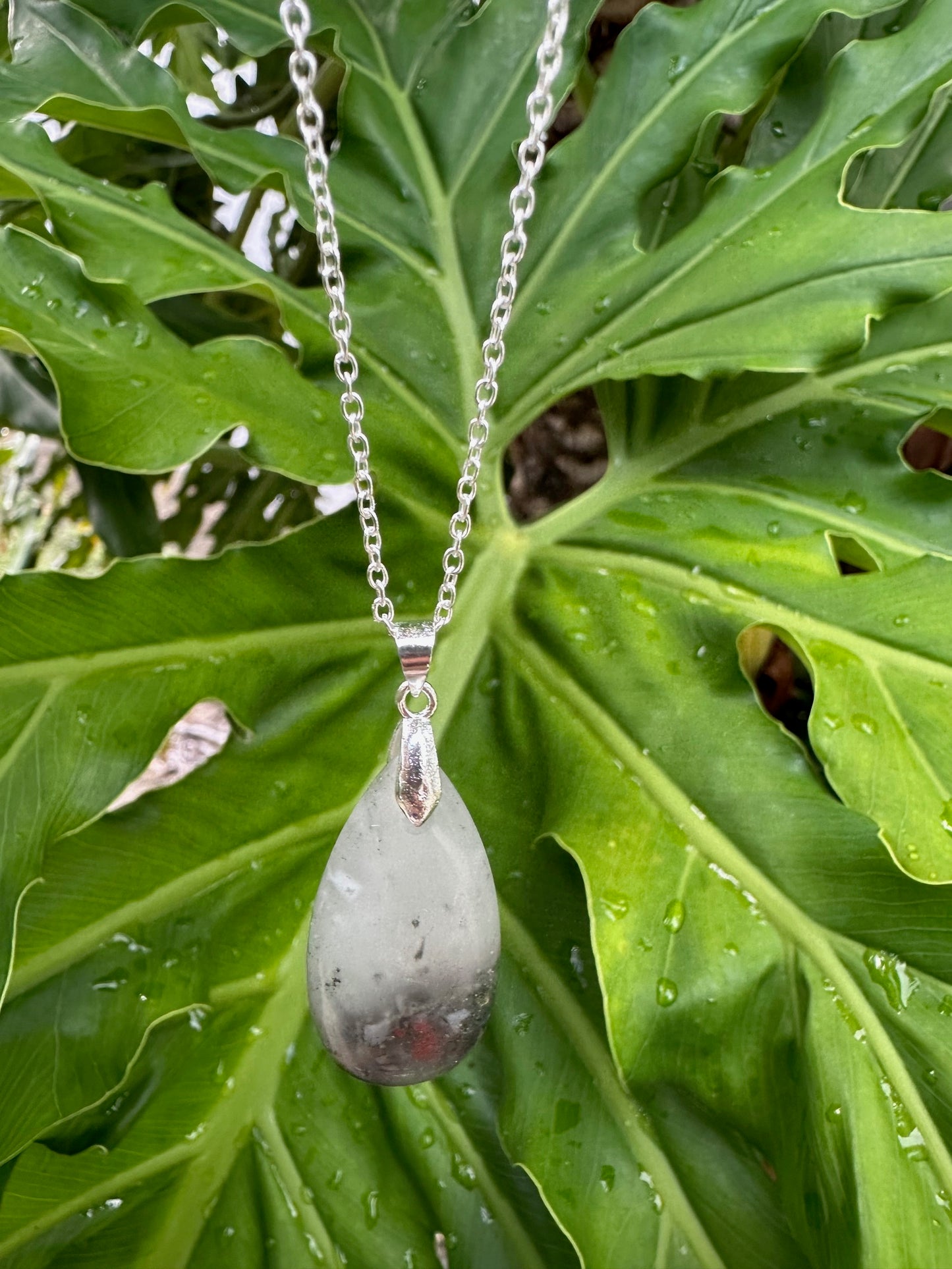 African Bloodstone Teardrop Pendant Necklace