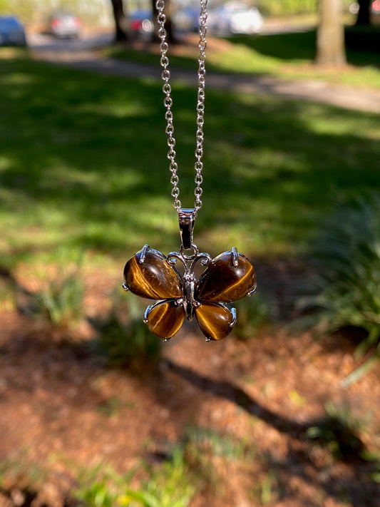 Tiger Eye Butterfly Pendant Necklace