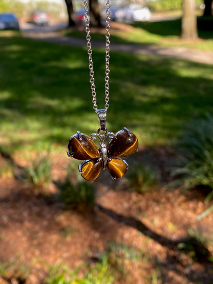 Tiger Eye Butterfly Pendant Necklace
