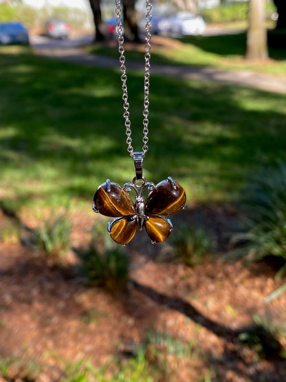 Tiger Eye Butterfly Pendant Necklace