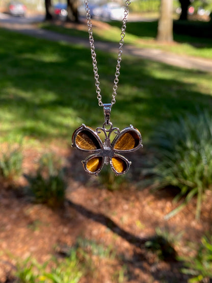 Tiger Eye Butterfly Pendant Necklace