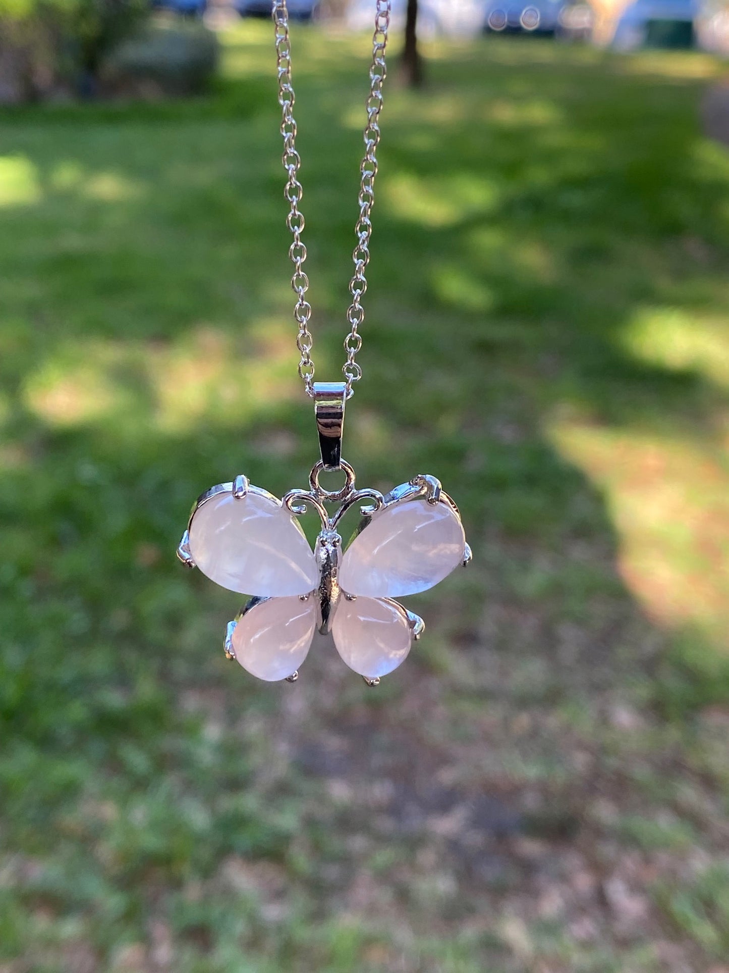 Rose Quartz Butterfly Pendant Necklace