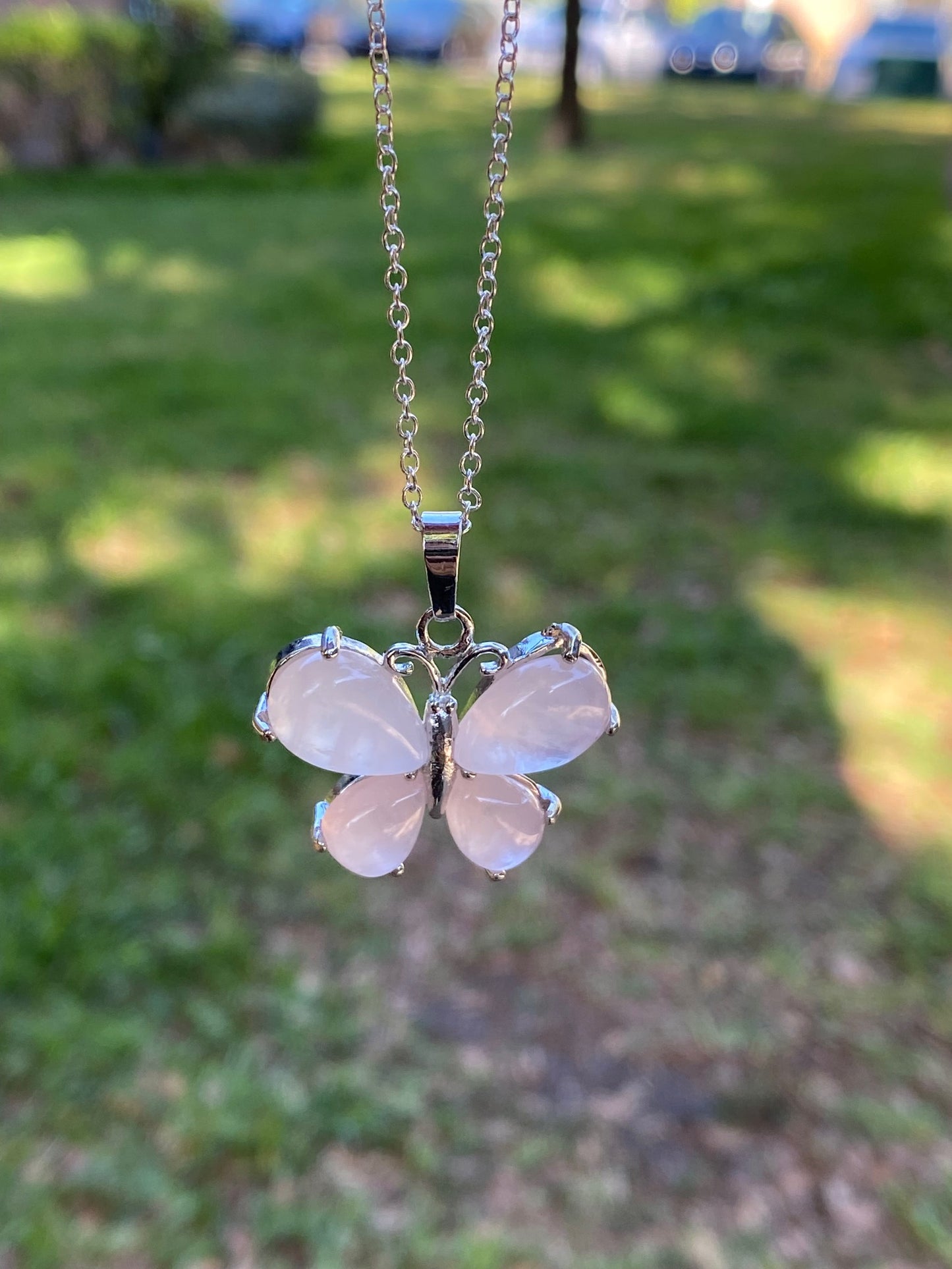 Rose Quartz Butterfly Pendant Necklace